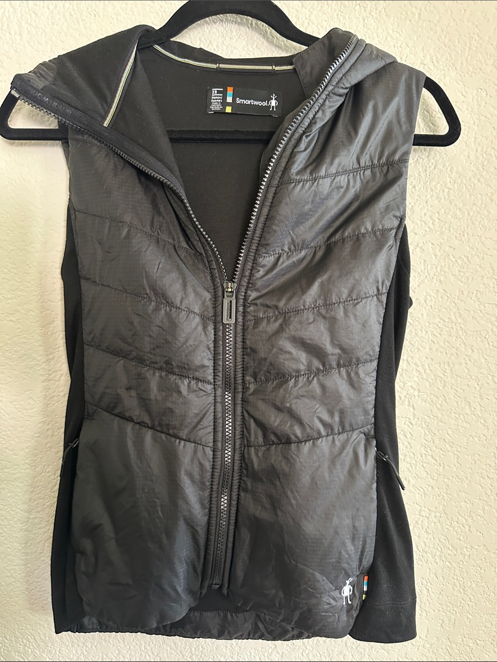 Smartwool Black Hooded Quilted Vest with Label Detail